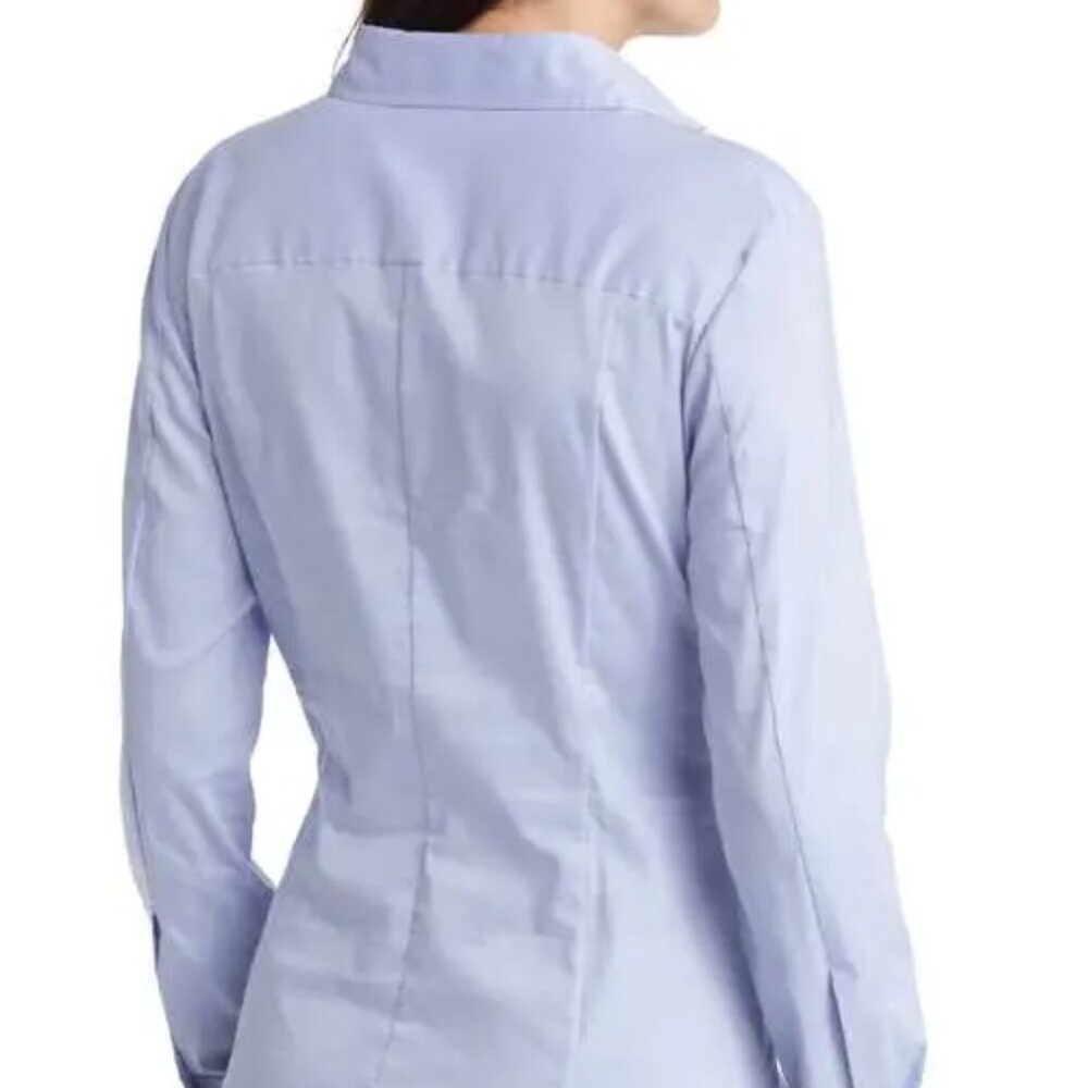 Boss IT 42 US 6 Blue Long Sleeved Collared Button Down Bashinah Cotton Blouse - Picture 2 of 5